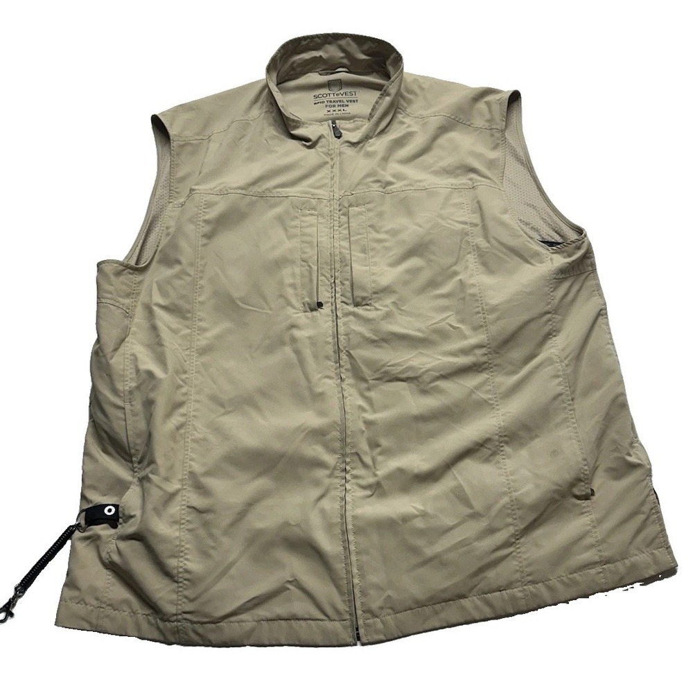 SCOTTeVEST RFID Travel Vest Utility Tec Zip Pockets 3XL Mens Beige Jacket